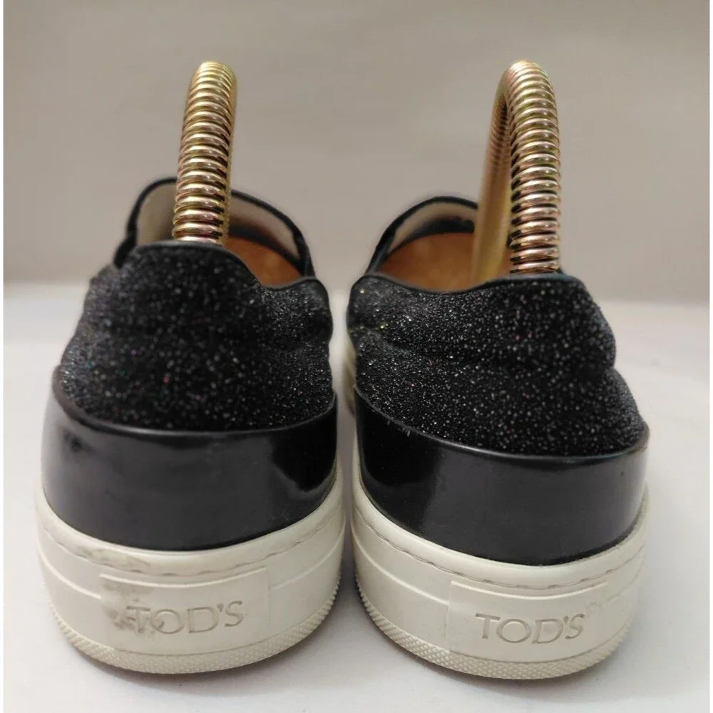 Tods Women's Slip On Black Glitter Loafer Shoes Size EU38/US 8